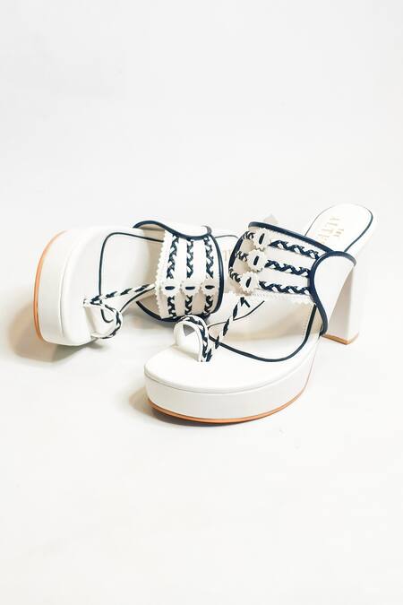 Shop The Alter White Embroidery Thread Slip-on Kolhapuri Block Heels Online at Aza Fashions Shop_The Alter_White Embroidery Thread Slip-on Kolhapuri Block Heels _Online_at_Aza_Fashions