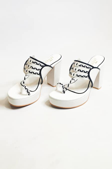 The Alter White Embroidery Thread Slip-on Kolhapuri Block Heels at Aza Fashions The Alter_White Embroidery Thread Slip-on Kolhapuri Block Heels _at_Aza_Fashions