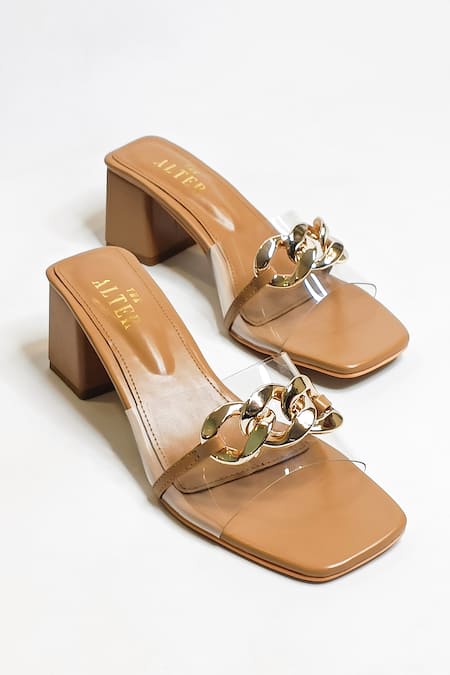 THE ALTER Transparent Embellished Slip-On Block Heels 