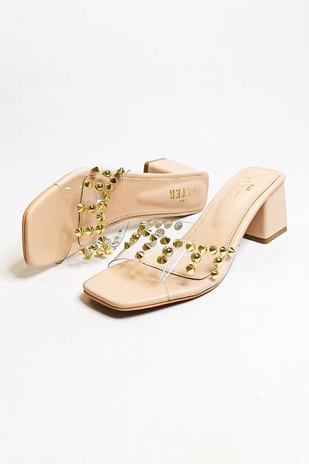 The Alter Beige Studs Embellished Slip-on Block Heels Online at Aza Fashions The Alter_Beige Studs Embellished Slip-on Block Heels _Online_at_Aza_Fashions