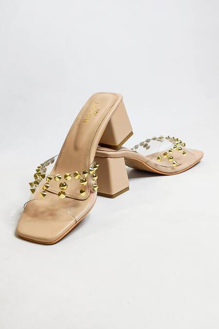 Buy The Alter Beige Studs Embellished Slip-on Block Heels Online at Aza Fashions Buy_The Alter_Beige Studs Embellished Slip-on Block Heels _Online_at_Aza_Fashions