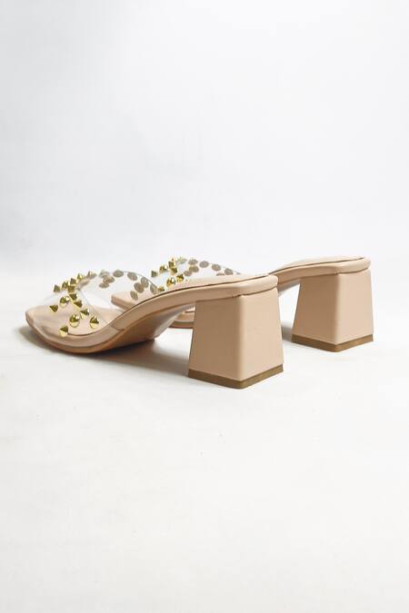The Alter Beige Studs Embellished Slip-on Block Heels at Aza Fashions The Alter_Beige Studs Embellished Slip-on Block Heels _at_Aza_Fashions