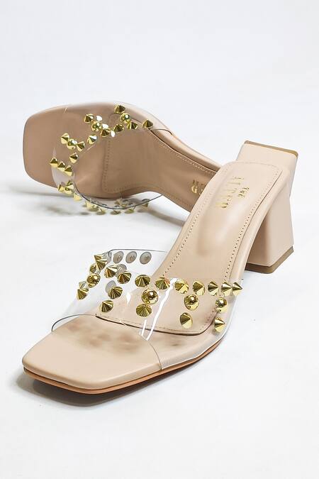 Buy The Alter Beige Studs Embellished Slip-on Block Heels Buy_The Alter_Beige Studs Embellished Slip-on Block Heels