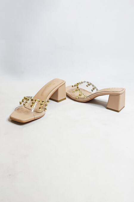 Shop The Alter Beige Studs Embellished Slip-on Block Heels Shop_The Alter_Beige Studs Embellished Slip-on Block Heels