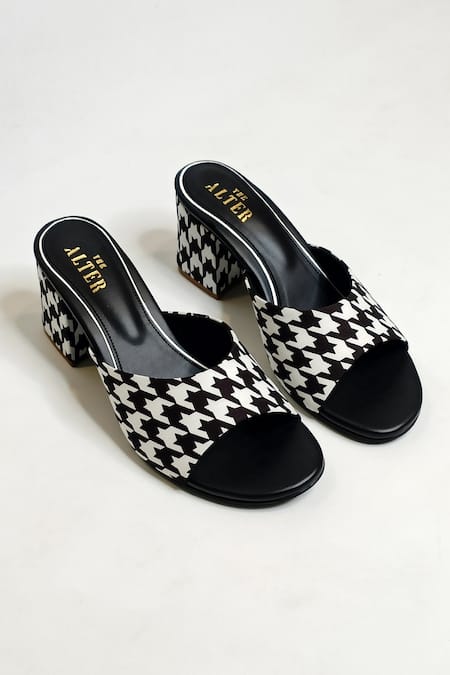 Shop The Alter Black Houndstooth Print Slip-on Block Heels at Aza Fashions Shop_The Alter_Black Houndstooth Print Slip-on Block Heels _at_Aza_Fashions