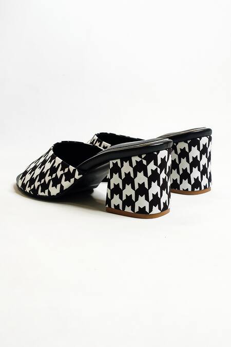 Shop The Alter Black Houndstooth Print Slip-on Block Heels Online at Aza Fashions Shop_The Alter_Black Houndstooth Print Slip-on Block Heels _Online_at_Aza_Fashions