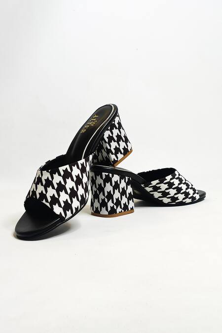 The Alter Black Houndstooth Print Slip-on Block Heels at Aza Fashions The Alter_Black Houndstooth Print Slip-on Block Heels _at_Aza_Fashions