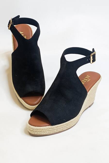 Shop The Alter Black Solid Peep Toe Wedges Shop_The Alter_Black Solid Peep Toe Wedges