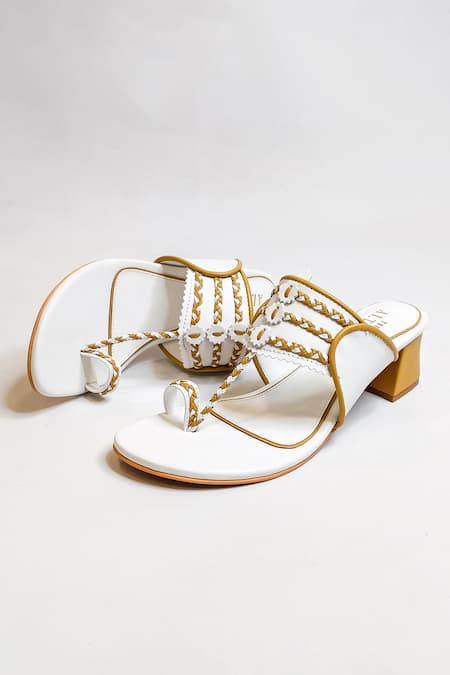 The Alter White Thread Myra Work Slip-on Kolhapuri Block Heels Online at Aza Fashions The Alter_White Thread Myra Work Slip-on Kolhapuri Block Heels _Online_at_Aza_Fashions