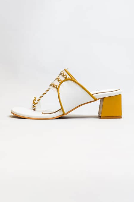 Buy The Alter White Thread Myra Work Slip-on Kolhapuri Block Heels Online at Aza Fashions Buy_The Alter_White Thread Myra Work Slip-on Kolhapuri Block Heels _Online_at_Aza_Fashions