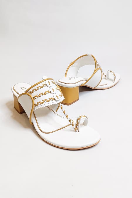 The Alter White Thread Myra Work Slip-on Kolhapuri Block Heels at Aza Fashions The Alter_White Thread Myra Work Slip-on Kolhapuri Block Heels _at_Aza_Fashions