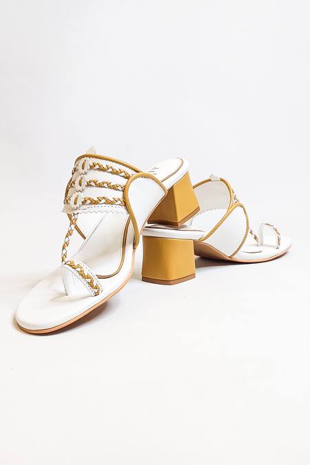 Buy The Alter White Thread Myra Work Slip-on Kolhapuri Block Heels Buy_The Alter_White Thread Myra Work Slip-on Kolhapuri Block Heels
