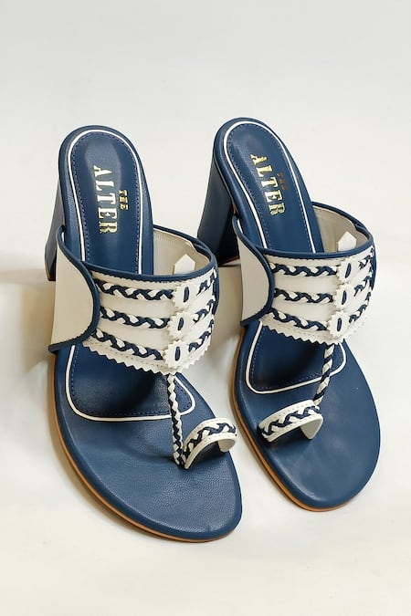 Shop The Alter White Embroidery Myra Thread Slip-on Kolhapuri Block Heels at Aza Fashions Shop_The Alter_White Embroidery Myra Thread Slip-on Kolhapuri Block Heels _at_Aza_Fashions