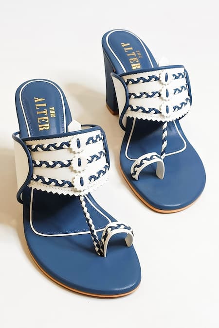 The Alter White Embroidery Myra Thread Slip-on Kolhapuri Block Heels at Aza Fashions The Alter_White Embroidery Myra Thread Slip-on Kolhapuri Block Heels _at_Aza_Fashions