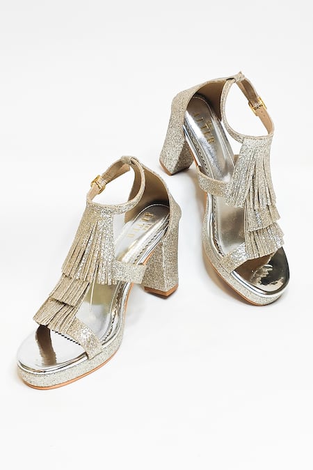 THE ALTER Silver Shimmer Embellished Block Heels
