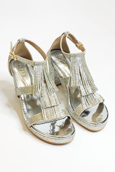 Shop The Alter Silver Shimmer Embellished Block Heels at Aza Fashions Shop_The Alter_Silver Shimmer Embellished Block Heels _at_Aza_Fashions