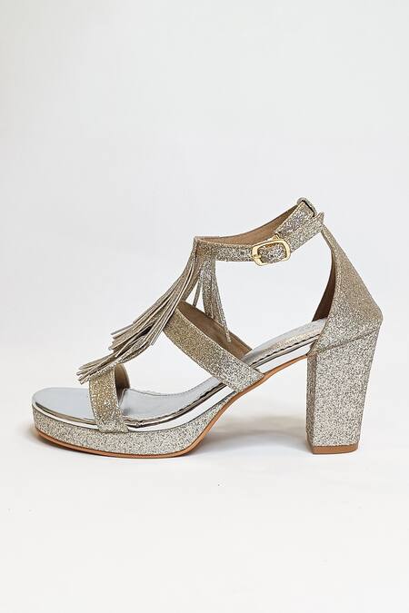The Alter Silver Shimmer Embellished Block Heels Online at Aza Fashions The Alter_Silver Shimmer Embellished Block Heels _Online_at_Aza_Fashions