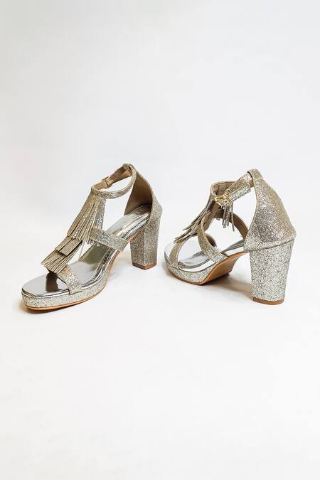 The Alter Silver Shimmer Embellished Block Heels at Aza Fashions The Alter_Silver Shimmer Embellished Block Heels _at_Aza_Fashions
