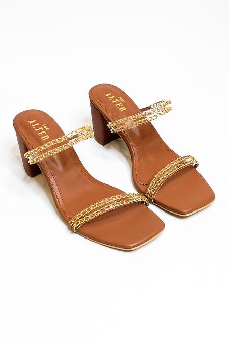 Buy The Alter Brown Metallic Chain Gianna Embellished Slip-on Block Heels Online at Aza Fashions Buy_The Alter_Brown Metallic Chain Gianna Embellished Slip-on Block Heels _Online_at_Aza_Fashions