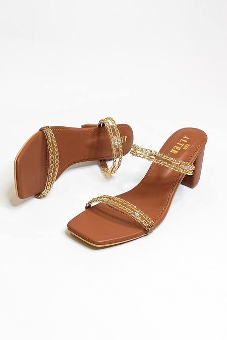 Shop The Alter Brown Metallic Chain Gianna Embellished Slip-on Block Heels Online at Aza Fashions Shop_The Alter_Brown Metallic Chain Gianna Embellished Slip-on Block Heels _Online_at_Aza_Fashions