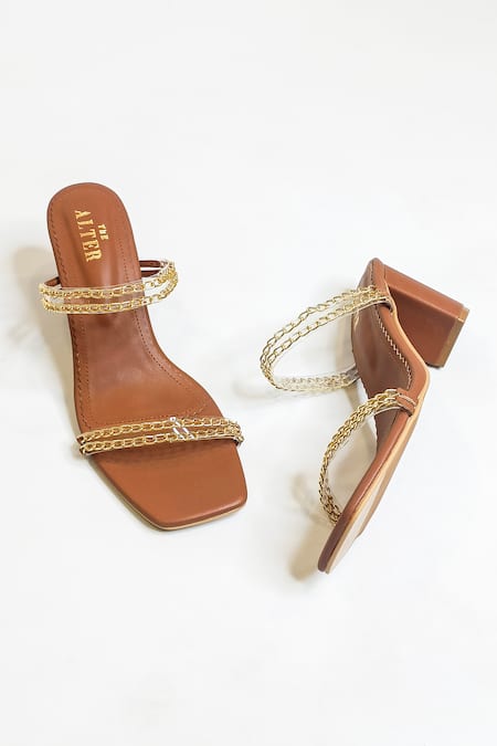 Buy The Alter Brown Metallic Chain Gianna Embellished Slip-on Block Heels Buy_The Alter_Brown Metallic Chain Gianna Embellished Slip-on Block Heels