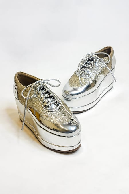 The Alter Silver Shimmer Embellished Sneaker Wedges at Aza Fashions The Alter_Silver Shimmer Embellished Sneaker Wedges _at_Aza_Fashions