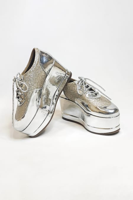 Shop The Alter Silver Shimmer Embellished Sneaker Wedges Shop_The Alter_Silver Shimmer Embellished Sneaker Wedges