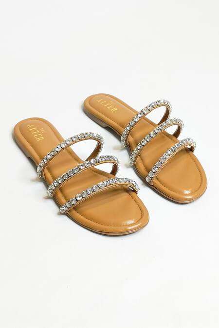 The Alter Beige Embellished Slip-on Strappy Flats Online at Aza Fashions The Alter_Beige Embellished Slip-on Strappy Flats _Online_at_Aza_Fashions