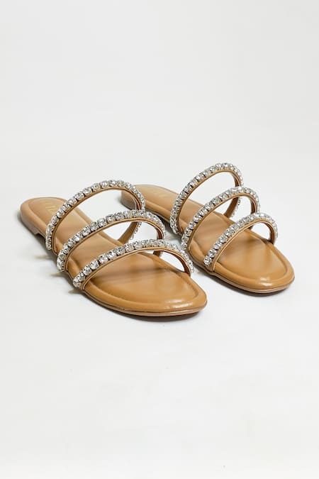 Shop The Alter Beige Embellished Slip-on Strappy Flats at Aza Fashions Shop_The Alter_Beige Embellished Slip-on Strappy Flats _at_Aza_Fashions