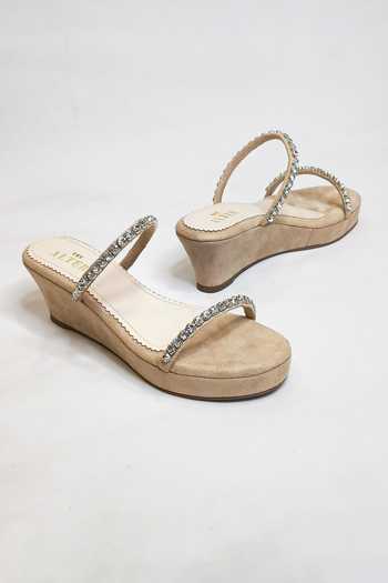 The Alter_Beige Rhinestones Mysha Embellished Wedges _Online_at_Aza_Fashions
