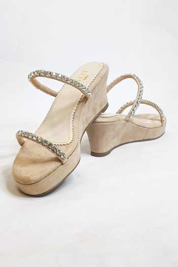 Buy_The Alter_Beige Rhinestones Mysha Embellished Wedges _Online_at_Aza_Fashions