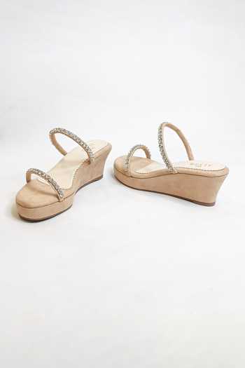 The Alter_Beige Rhinestones Mysha Embellished Wedges _at_Aza_Fashions