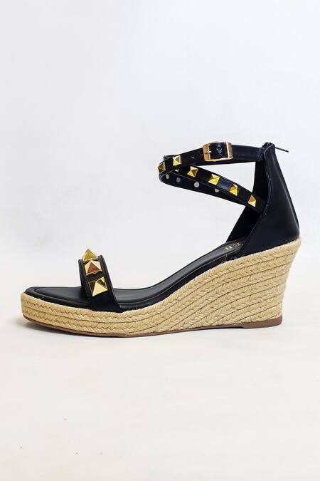 The Alter_Black Studs Studded Strappy Wedges _Online_at_Aza_Fashions