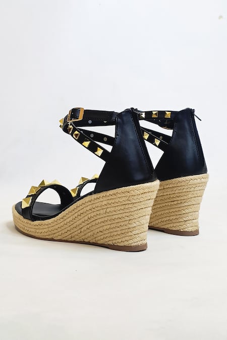 Buy_The Alter_Black Studs Studded Strappy Wedges _Online_at_Aza_Fashions