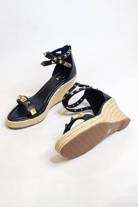 Shop_The Alter_Black Studs Studded Strappy Wedges _Online_at_Aza_Fashions