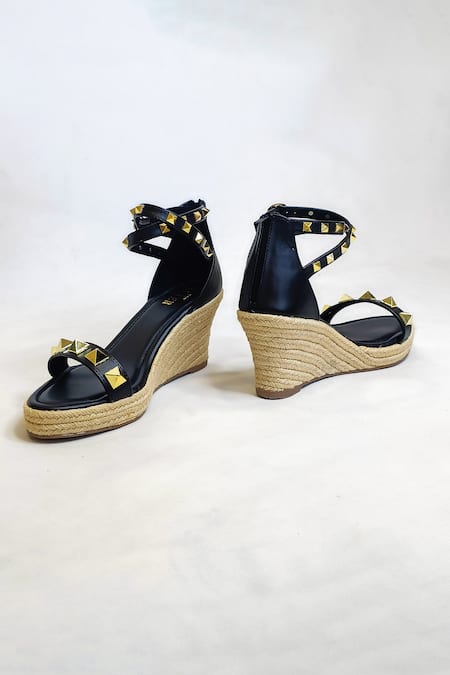 The Alter_Black Studs Studded Strappy Wedges _at_Aza_Fashions