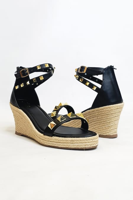 Buy_The Alter_Black Studs Studded Strappy Wedges 