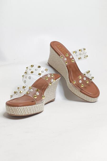 The Alter_Brown Golden Studs Abstract Studded Wedges _at_Aza_Fashions