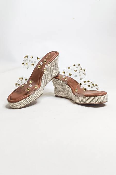 Buy_The Alter_Brown Golden Studs Abstract Studded Wedges 