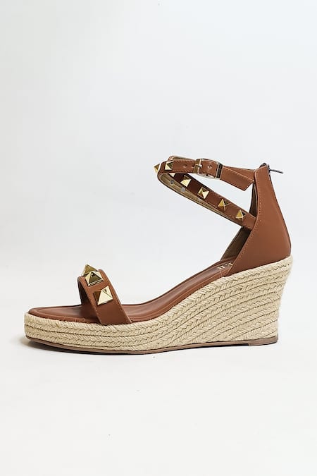 Shop_The Alter_Brown Studs Asher Studded Wedges _Online_at_Aza_Fashions