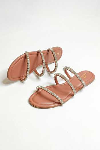 The Alter_Peach Crystal Embellished Flats _Online_at_Aza_Fashions