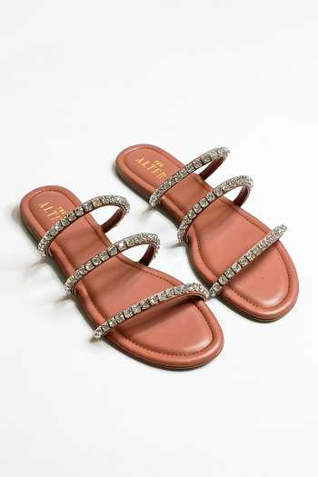 Buy_The Alter_Peach Crystal Embellished Flats _Online_at_Aza_Fashions