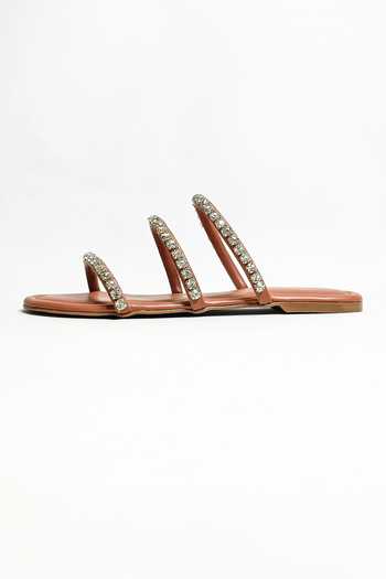 Shop_The Alter_Peach Crystal Embellished Flats _Online_at_Aza_Fashions