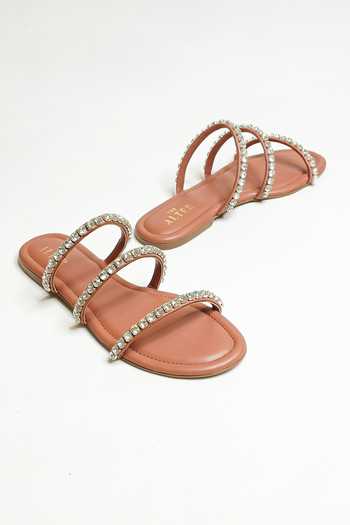 The Alter_Peach Crystal Embellished Flats _at_Aza_Fashions