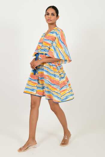 Buy_Rias Jaipur_Multi Color 100% Organic Cotton Hand Block Printed Striped V Neck Dress_Online_at_Aza_Fashions