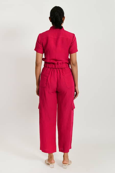 Shop Rias Jaipur Magenta Cotton Collared Solid Short Sleeve Shirt at Aza Fashions Shop_Rias Jaipur_Magenta Cotton Collared Solid Short Sleeve Shirt _at_Aza_Fashions