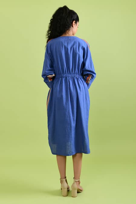 Shop_Rias Jaipur_Purple Handloom Cotton Round Neck Pale Handwoven Midi Dress _at_Aza_Fashions