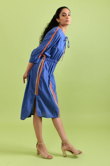 Buy_Rias Jaipur_Purple Handloom Cotton Round Neck Pale Handwoven Midi Dress _Online_at_Aza_Fashions