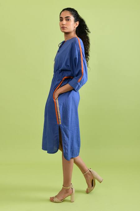 Shop Rias Jaipur Purple Handloom Cotton Round Neck Pale Handwoven Midi Dress Online at Aza Fashions Shop_Rias Jaipur_Purple Handloom Cotton Round Neck Pale Handwoven Midi Dress _Online_at_Aza_Fashions