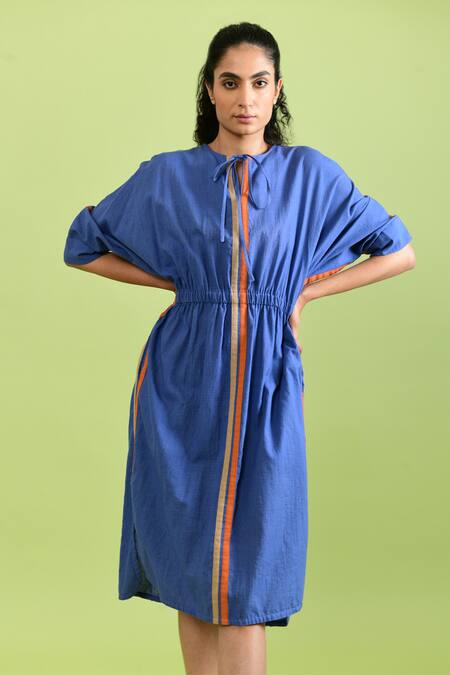 Rias Jaipur_Purple Handloom Cotton Round Neck Pale Handwoven Midi Dress _at_Aza_Fashions